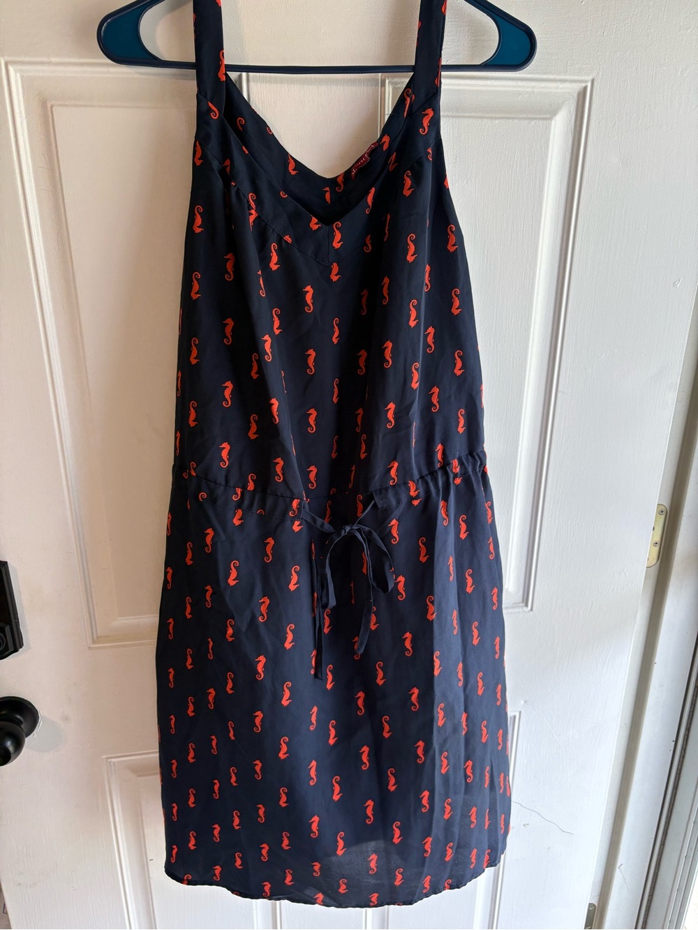 Merona Navy Midi Dress with Red Seahorse Print